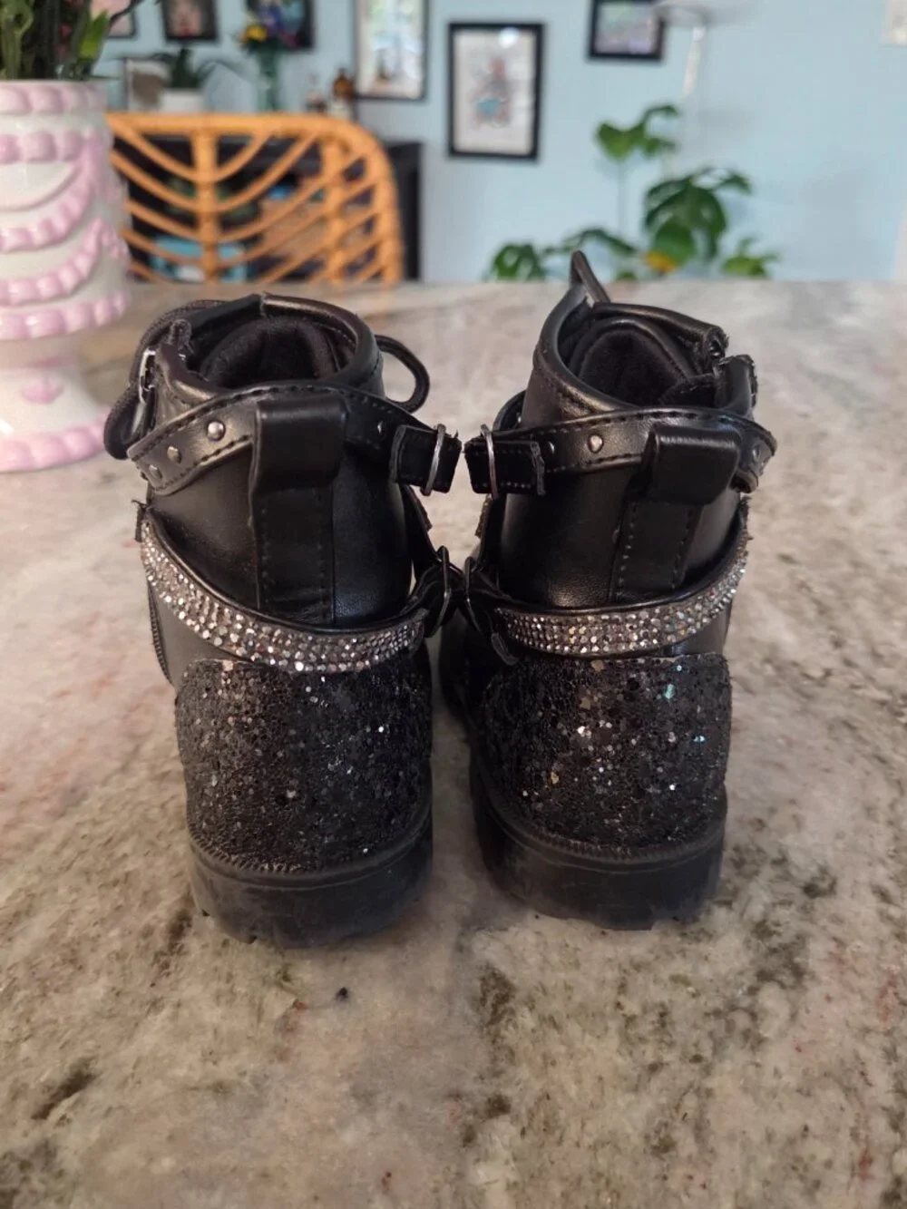 Girls Black Sparkly Boots
